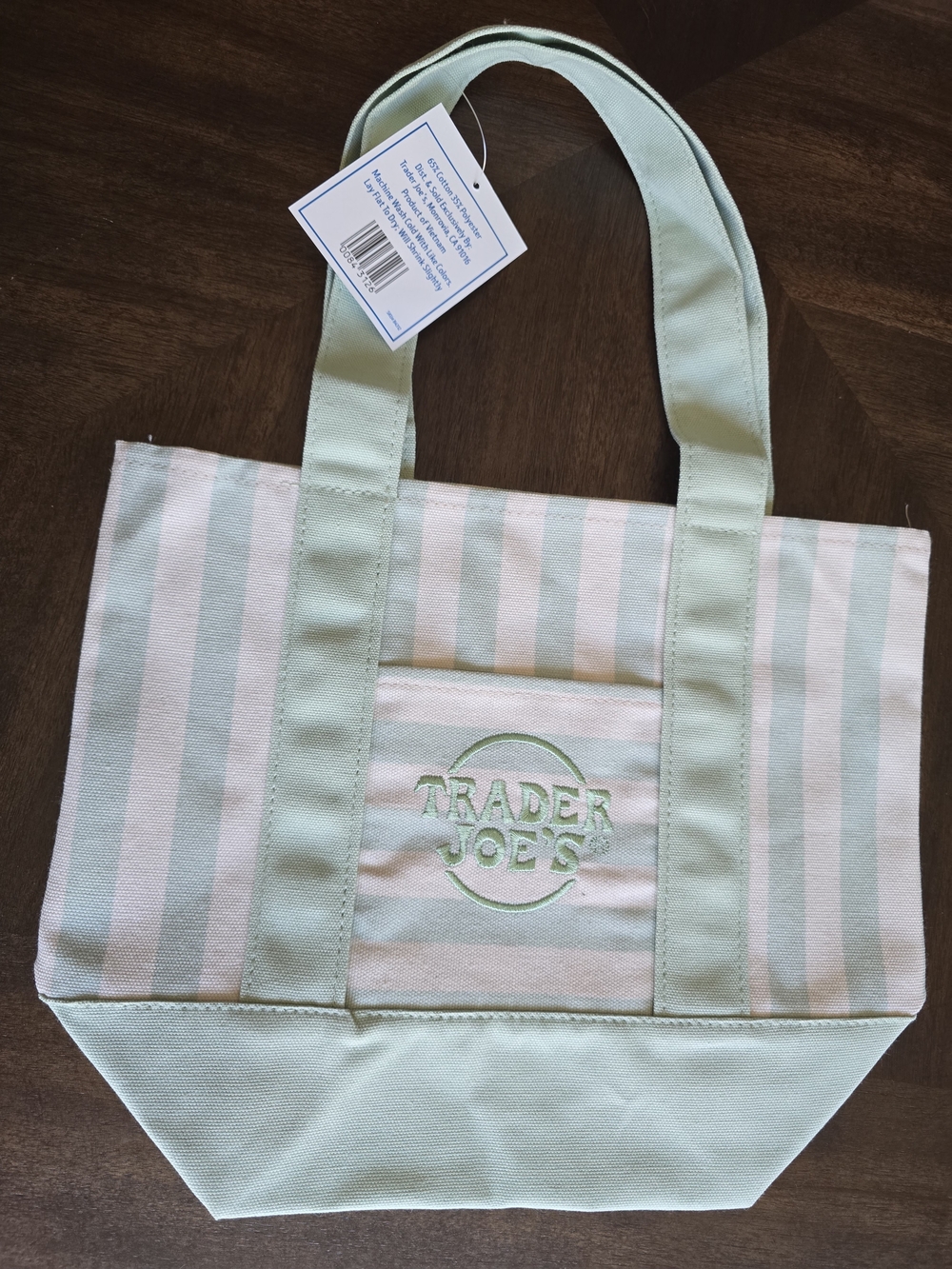 Trader Joe's Striped Mini Canvas Tote Bag Green Cream NWT Limited Edition